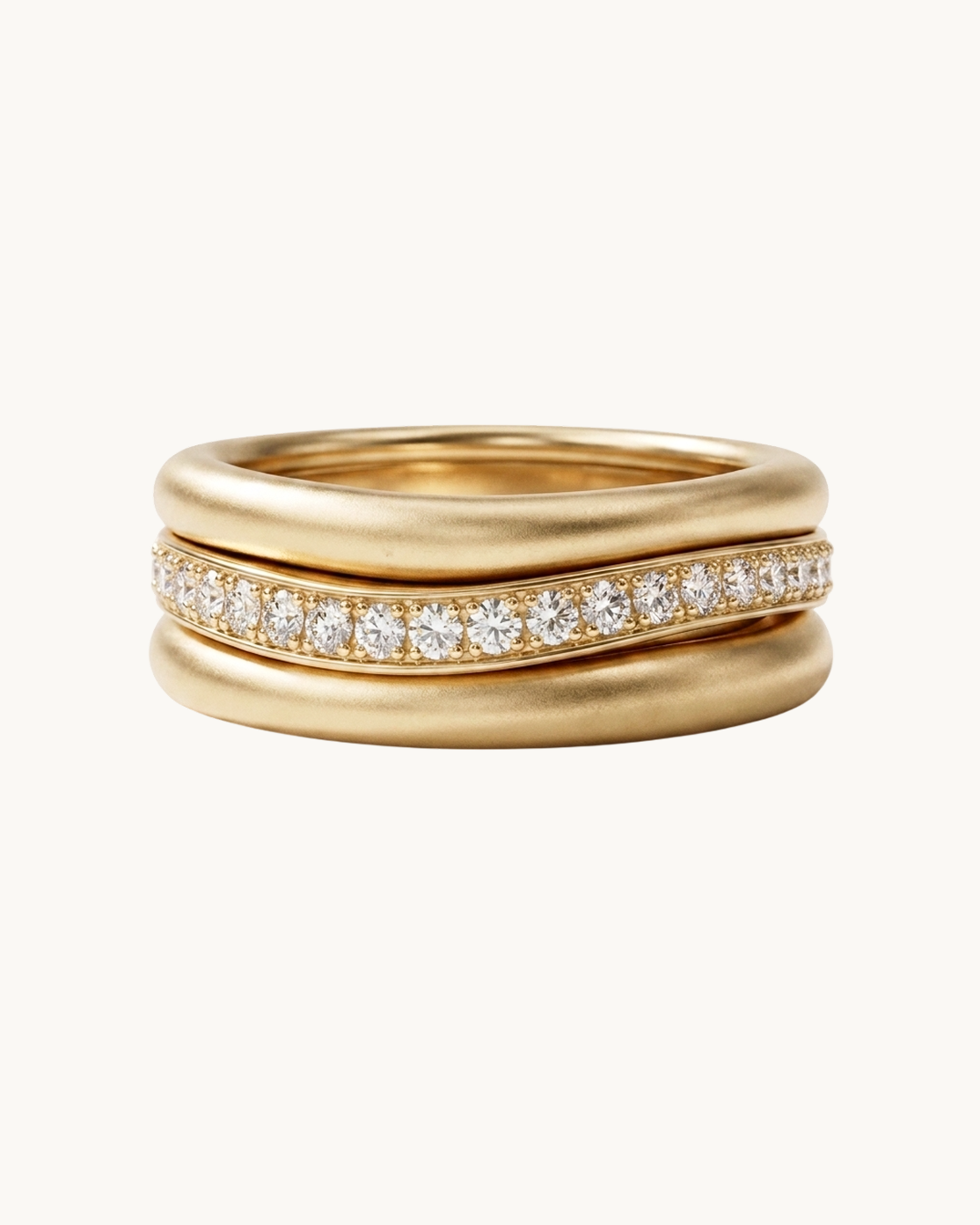 Totem Ring, a stacked gold-plated band ring with a row of moissanite stones